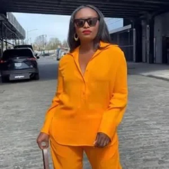 Zara Oversized Blouse with Vents Tangerine - Picture 9 of 10